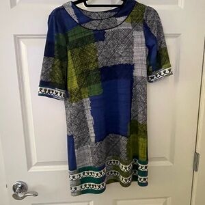 BCBGMaxAzria Geometric Blue and Green Dress